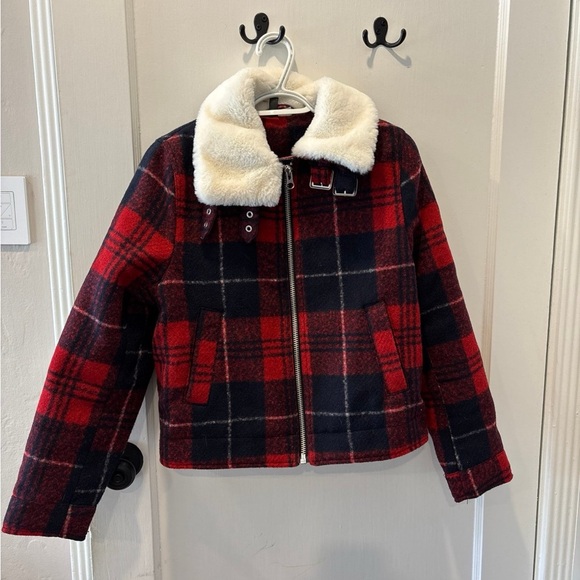 Jackets & Blazers - Plaid short coat with faux fur collar